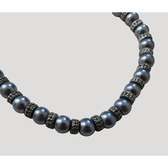 Vintage Gray Beaded Necklace Silver Accents Metal Hook Clasp 16 Inch - Picture 4 of 8